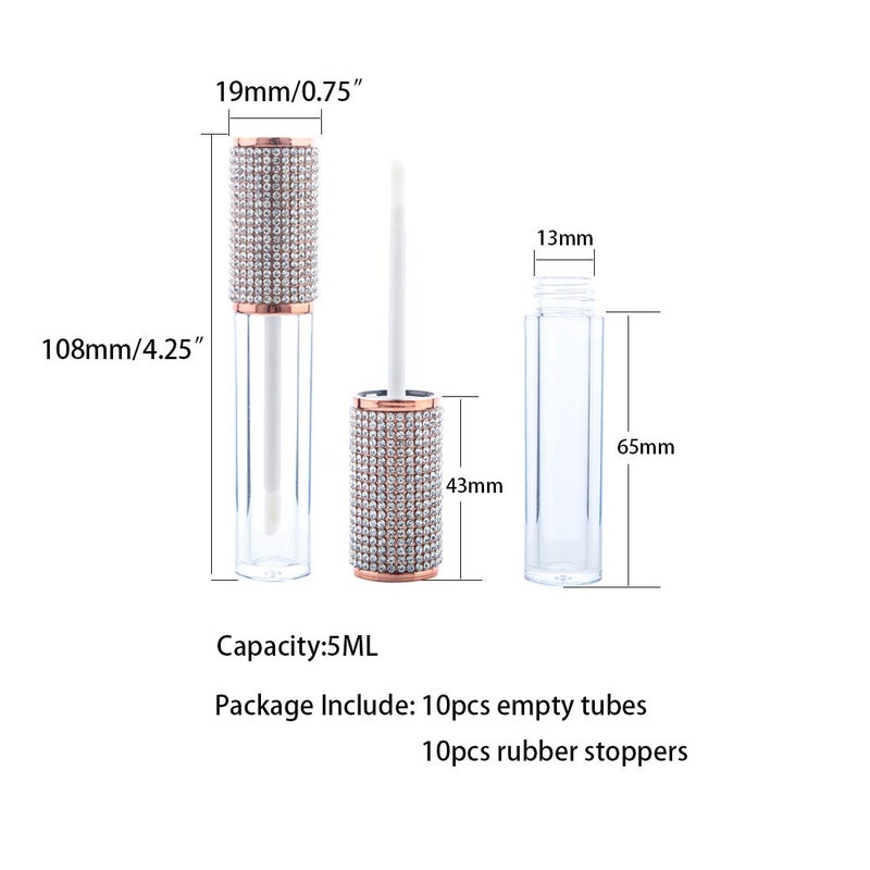 AJLTPA 10 Pack Diamond Lip Gloss Wand Tubes, 5ml Empty Containers, Lip Balm Bottles with Rubber Stoppers for Cosmetic Business (Crystal Rhinestone) - Image 2